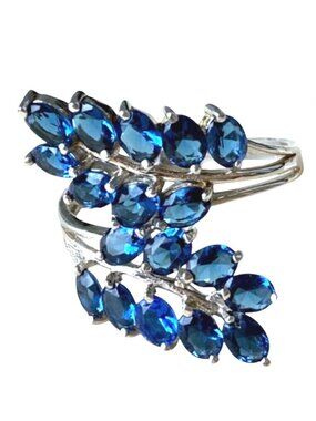 Ring Bypass Cocktail Nature Inspired Light Luxury Blue Leaf Sterling Silver NWT